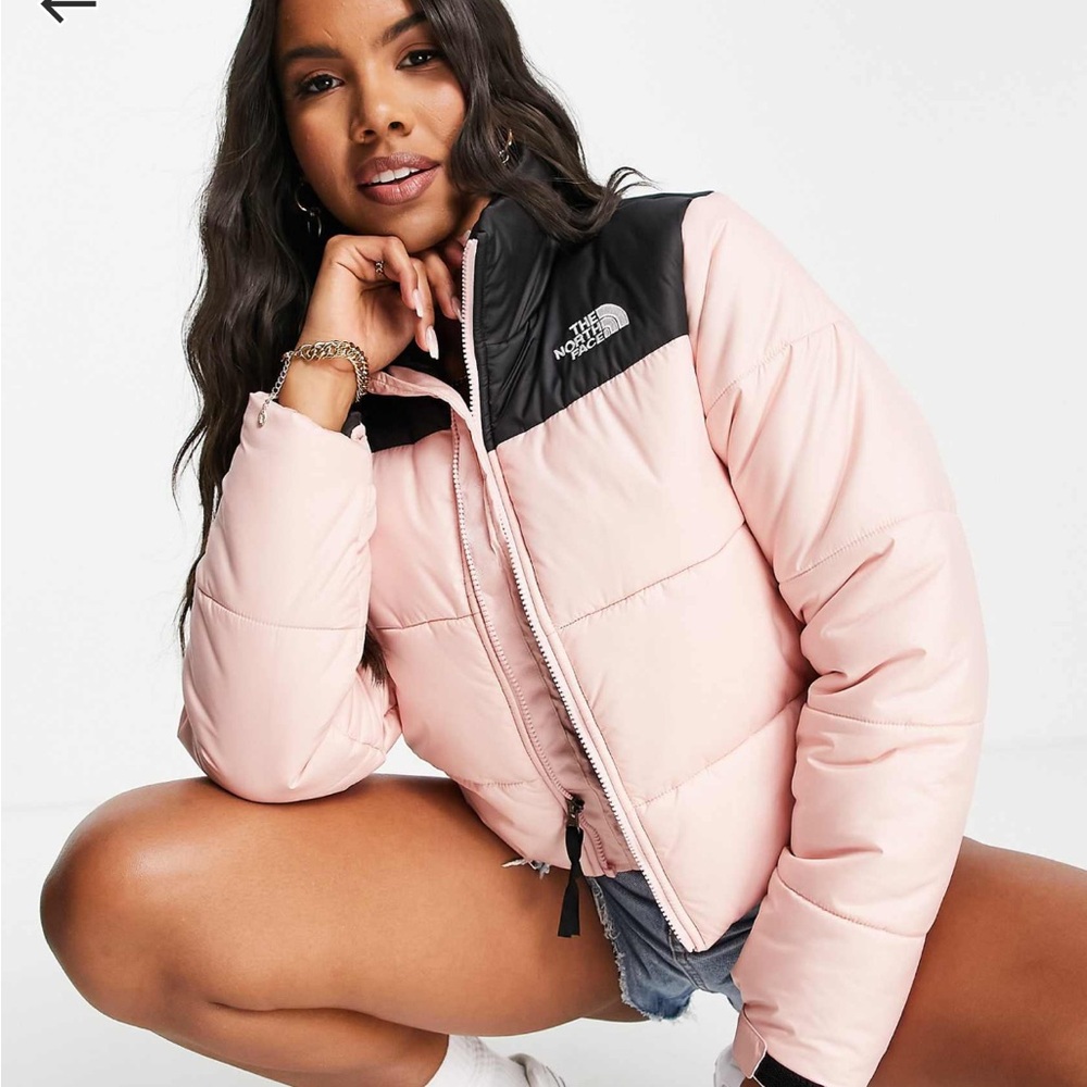 The North Face Pink and Black Puffer Jacket